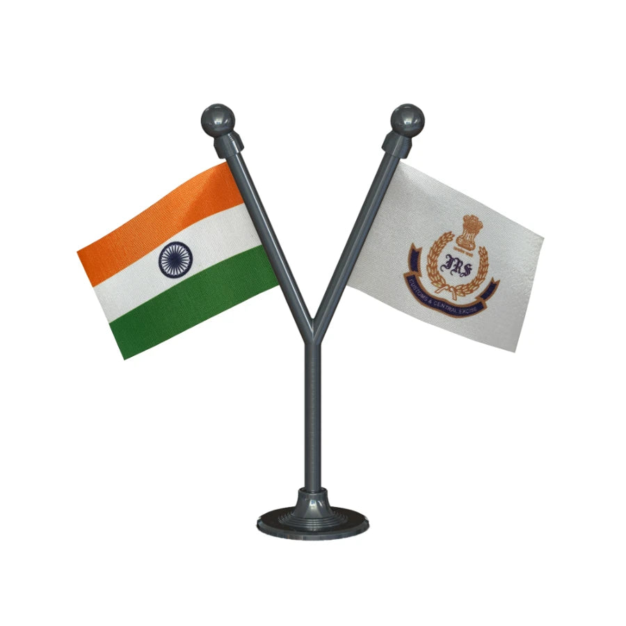 India & IRS Indian Revenue Service Dual Car Dashboard Flag of 2in x 3in With A Plastic Base