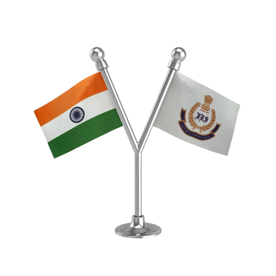 India & IRS Indian Revenue Service Dual Car Dashboard Flag of 2in x 3in With A Plastic Base