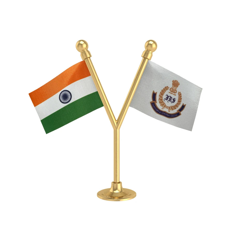 India & IRS Indian Revenue Service Dual Car Dashboard Flag of 2in x 3in With A Plastic Base