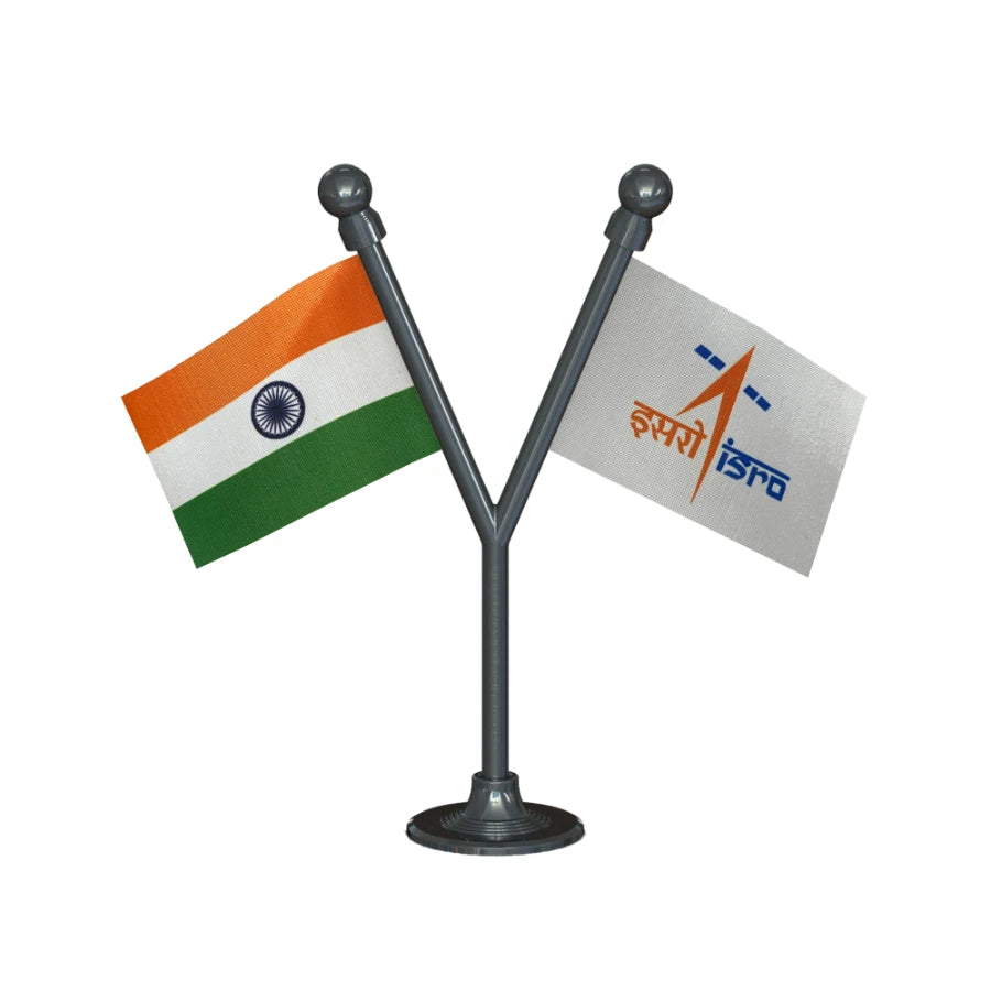 India & ISRO Indian Space Research Organisation Dual Car Dashboard Flag of 2in x 3in With A Plastic Base