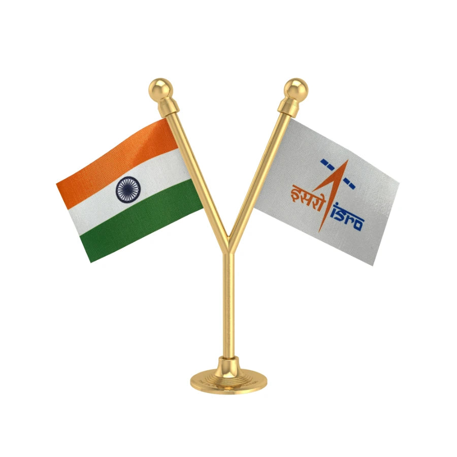 India & ISRO Indian Space Research Organisation Dual Car Dashboard Flag of 2in x 3in With A Plastic Base