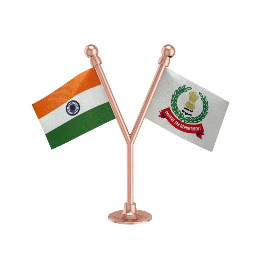 India & Income Tax Department Dual Car Dashboard Flag of 2in x 3in With A Plastic Base