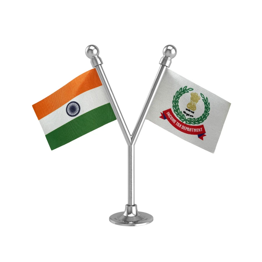 India & Income Tax Department Dual Car Dashboard Flag of 2in x 3in With A Plastic Base