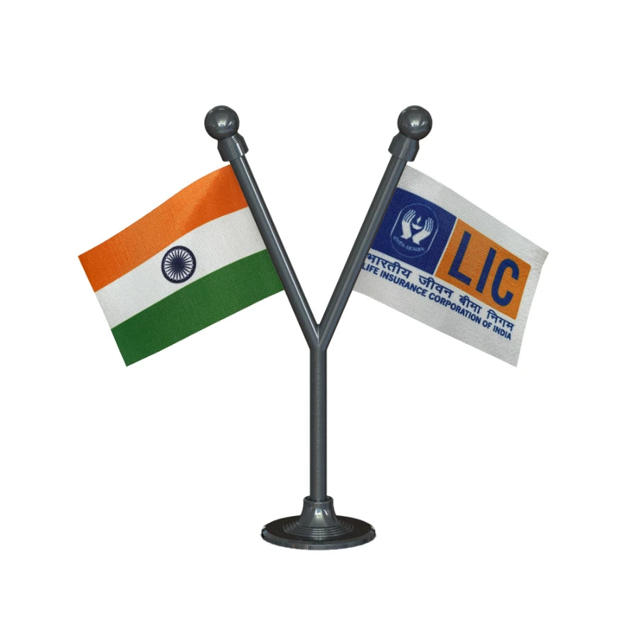 India & LIC Dual Car Dashboard Flag of 2in x 3in With A Plastic Base