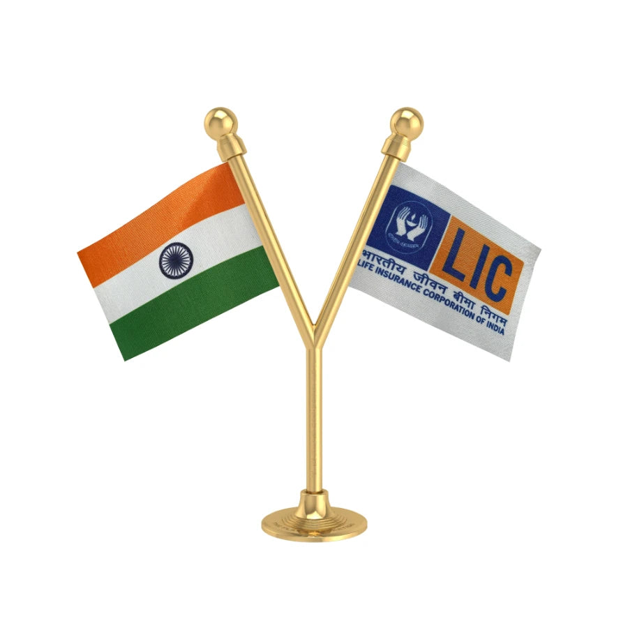 India & LIC Dual Car Dashboard Flag of 2in x 3in With A Plastic Base