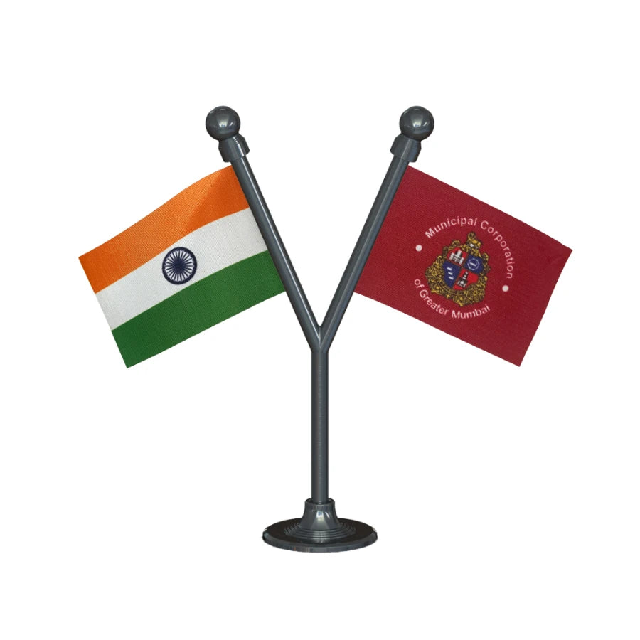 India & MCGM or BMC Dual Car Dashboard Flag of 2in x 3in With A Plastic Base
