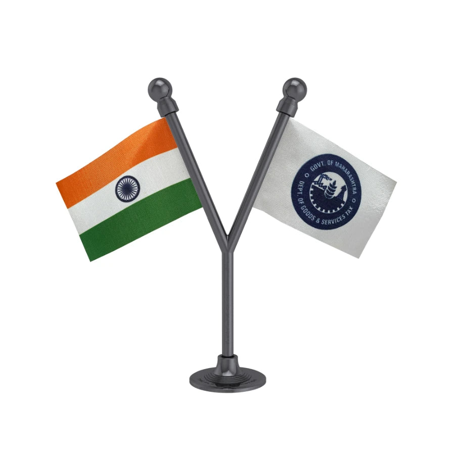 India & GST Department of Maharashtra Dual Car Dashboard Flag of 2in x 3in With A Plastic Base