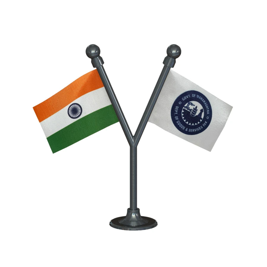 India & GST Department of Maharashtra Dual Car Dashboard Flag of 2in x 3in With A Plastic Base