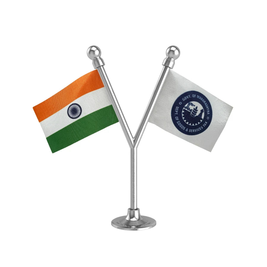 India & GST Department of Maharashtra Dual Car Dashboard Flag of 2in x 3in With A Plastic Base
