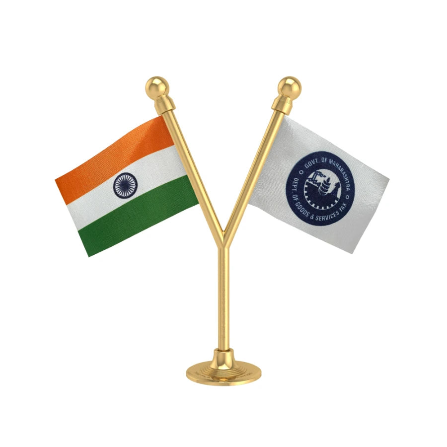 India & GST Department of Maharashtra Dual Car Dashboard Flag of 2in x 3in With A Plastic Base
