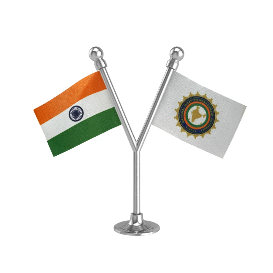 India & NDMA Dual Car Dashboard Flag of 2in x 3in With A Plastic Base