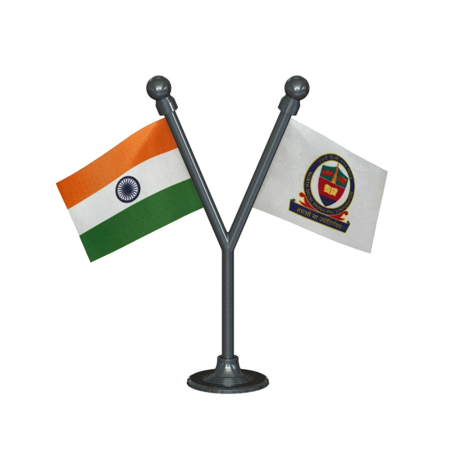 India & NDMC Dual Car Dashboard Flag of 2in x 3in With A Plastic Base