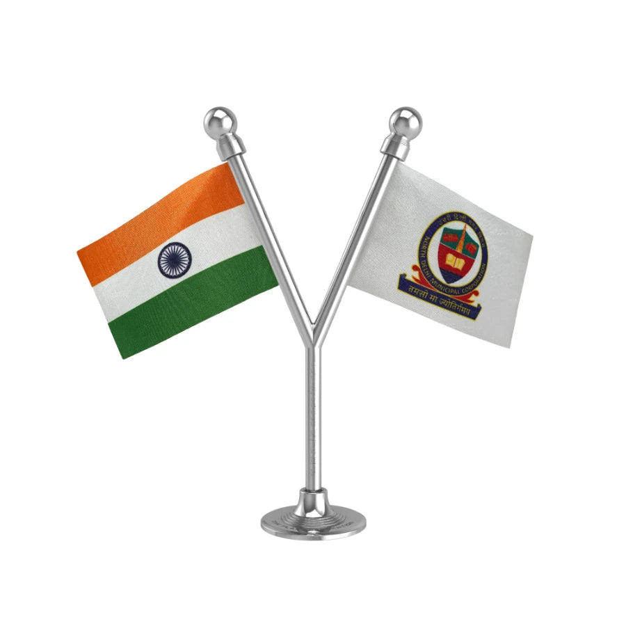 India & NDMC Dual Car Dashboard Flag of 2in x 3in With A Plastic Base