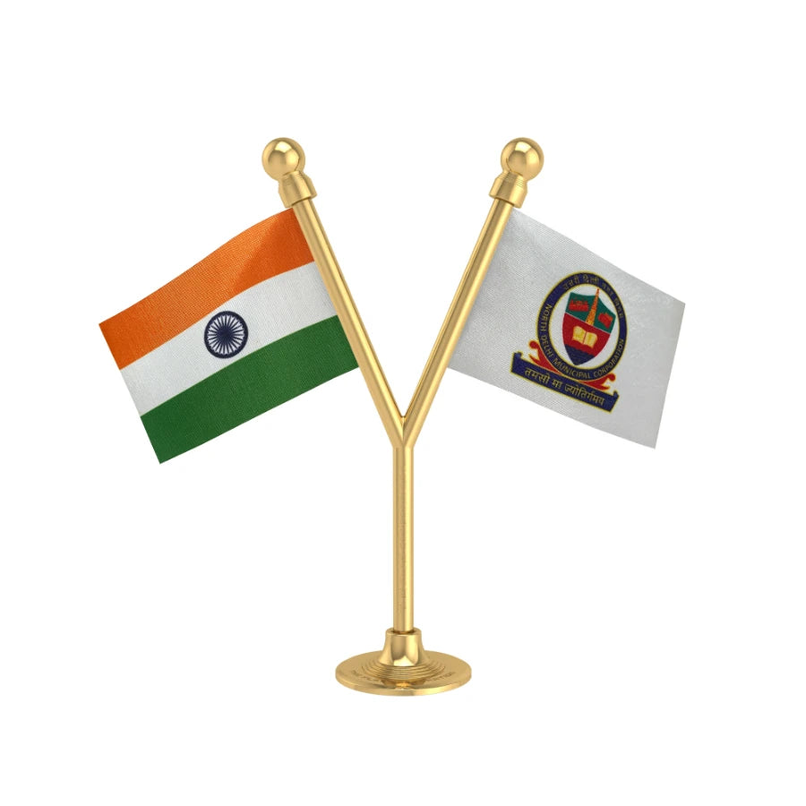 India & NDMC Dual Car Dashboard Flag of 2in x 3in With A Plastic Base