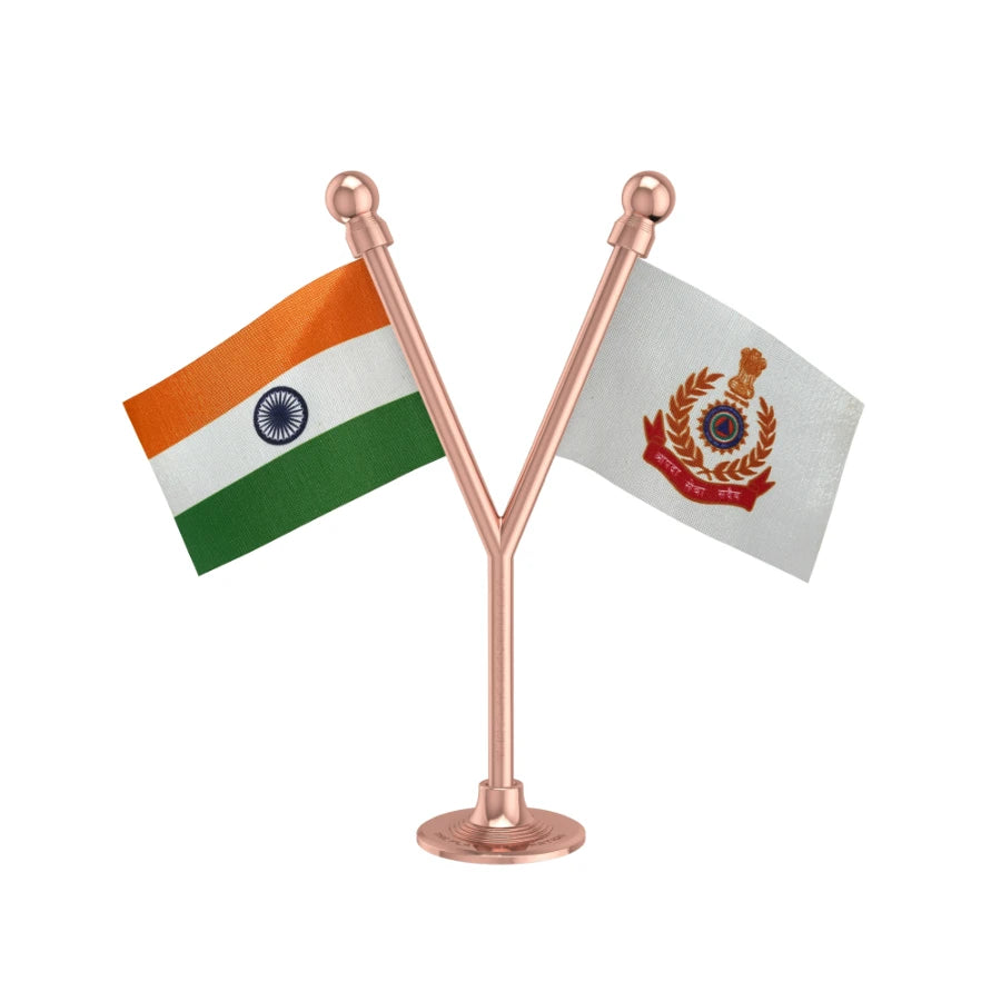 India & NDRF Dual Car Dashboard Flag of 2in x 3in With A Plastic Base
