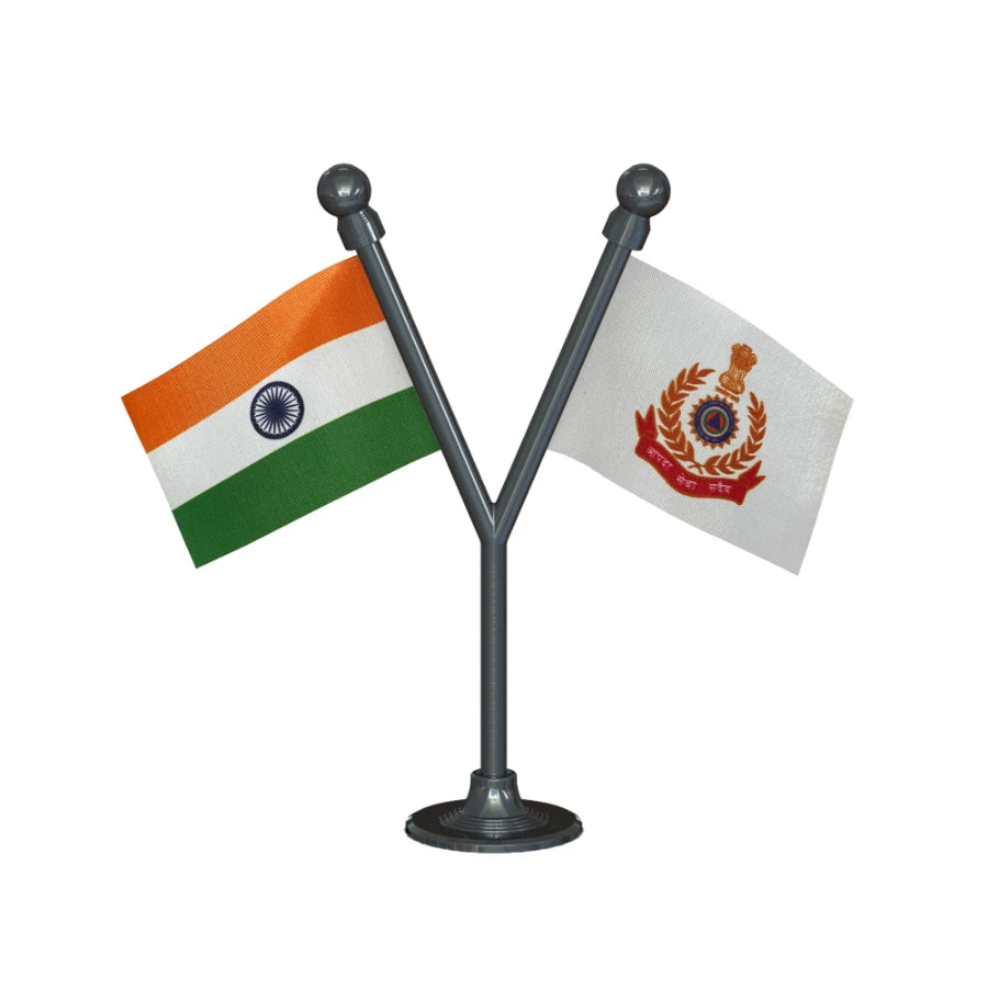 India & NDRF Dual Car Dashboard Flag of 2in x 3in With A Plastic Base