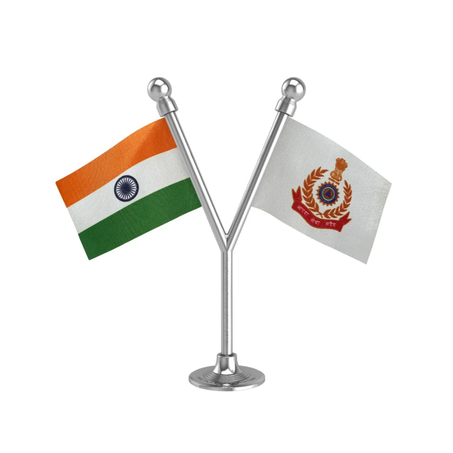 India & NDRF Dual Car Dashboard Flag of 2in x 3in With A Plastic Base
