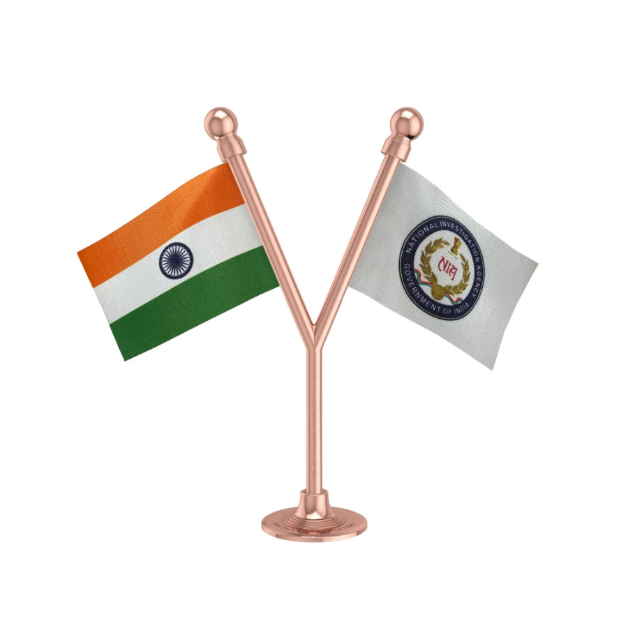 India & NIA Dual Car Dashboard Flag of 2in x 3in With A Plastic Base