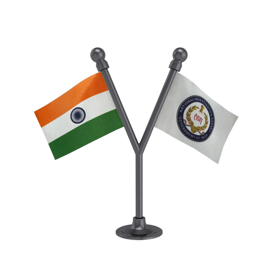India & NIA Dual Car Dashboard Flag of 2in x 3in With A Plastic Base