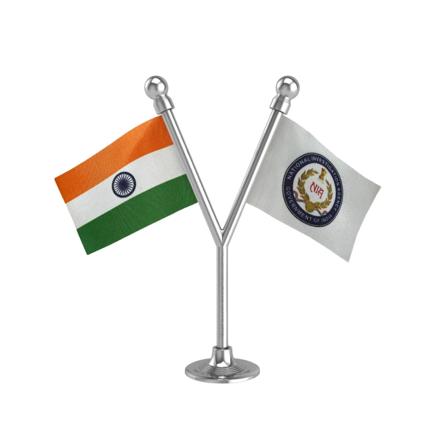 India & NIA Dual Car Dashboard Flag of 2in x 3in With A Plastic Base