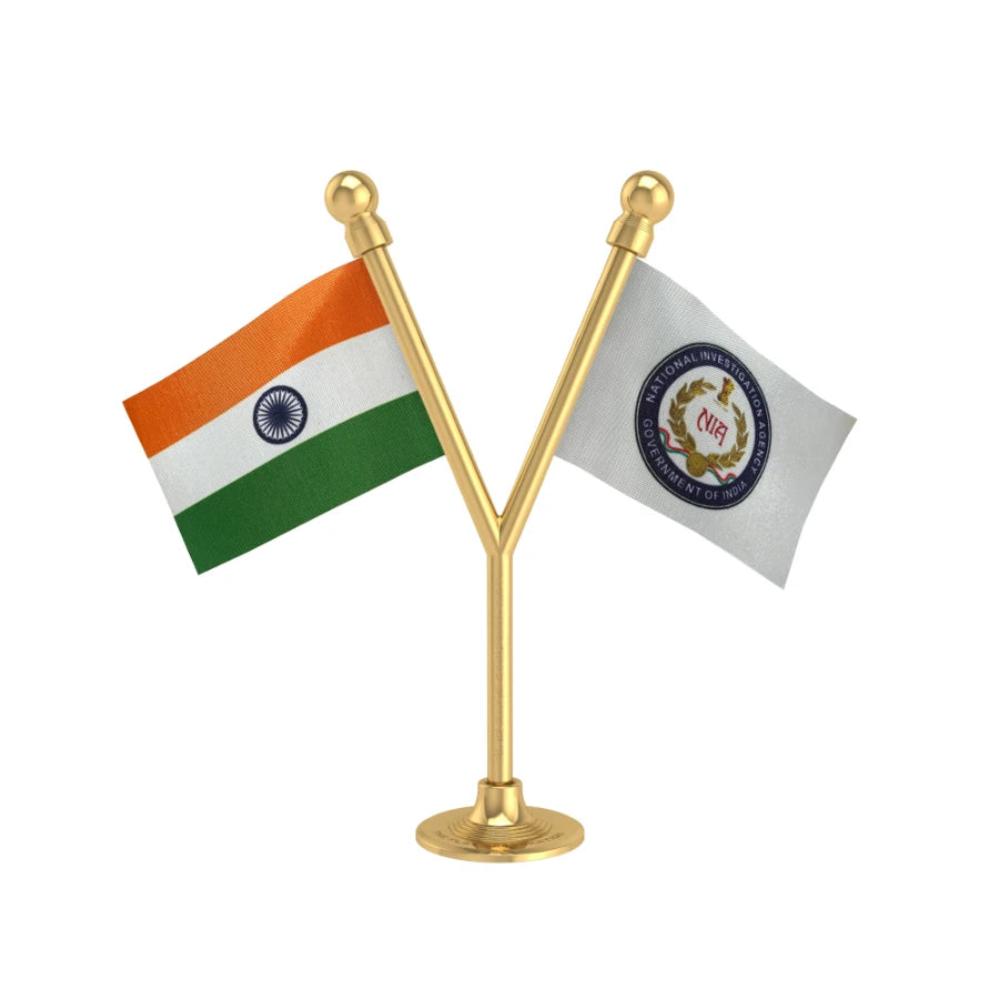 India & NIA Dual Car Dashboard Flag of 2in x 3in With A Plastic Base