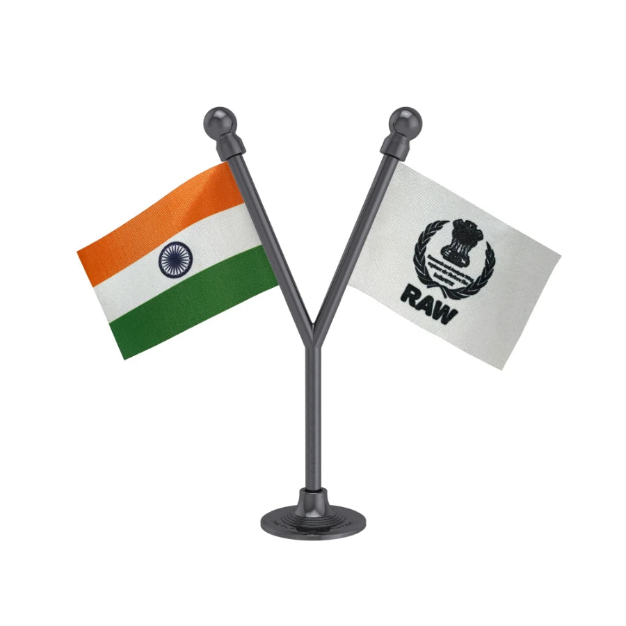 India & RAW Research & Analysis Wing Dual Car Dashboard Flag of 2in x 3in With A Plastic Base