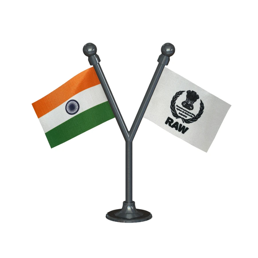 India & RAW Research & Analysis Wing Dual Car Dashboard Flag of 2in x 3in With A Plastic Base