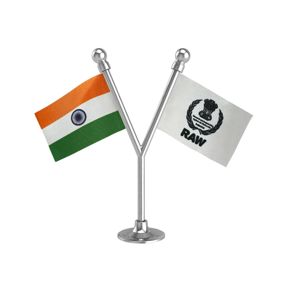 India & RAW Research & Analysis Wing Dual Car Dashboard Flag of 2in x 3in With A Plastic Base