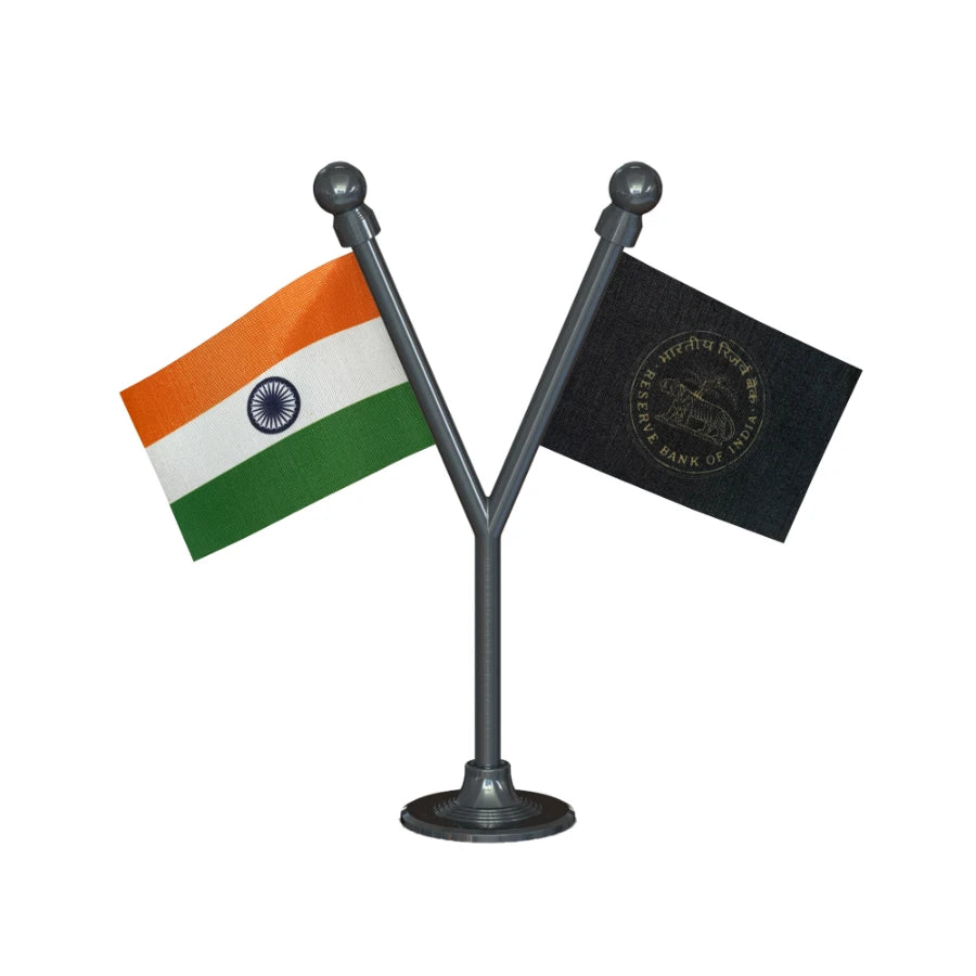 India & RBI Dual Car Dashboard Flag of 2in x 3in With A Plastic Base