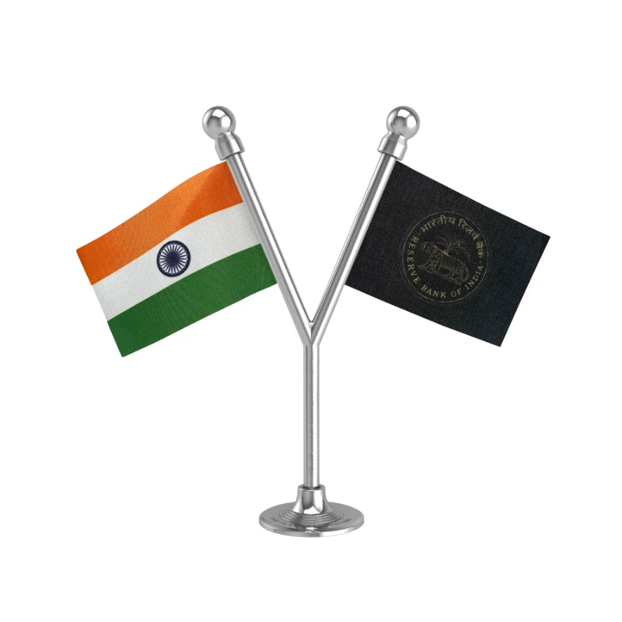 India & RBI Dual Car Dashboard Flag of 2in x 3in With A Plastic Base