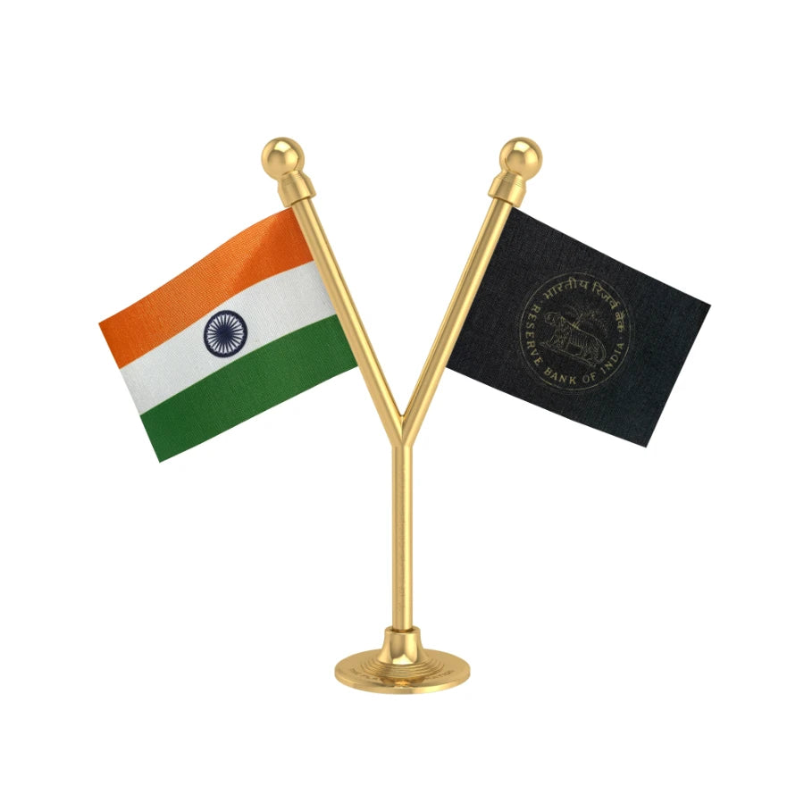 India & RBI Dual Car Dashboard Flag of 2in x 3in With A Plastic Base