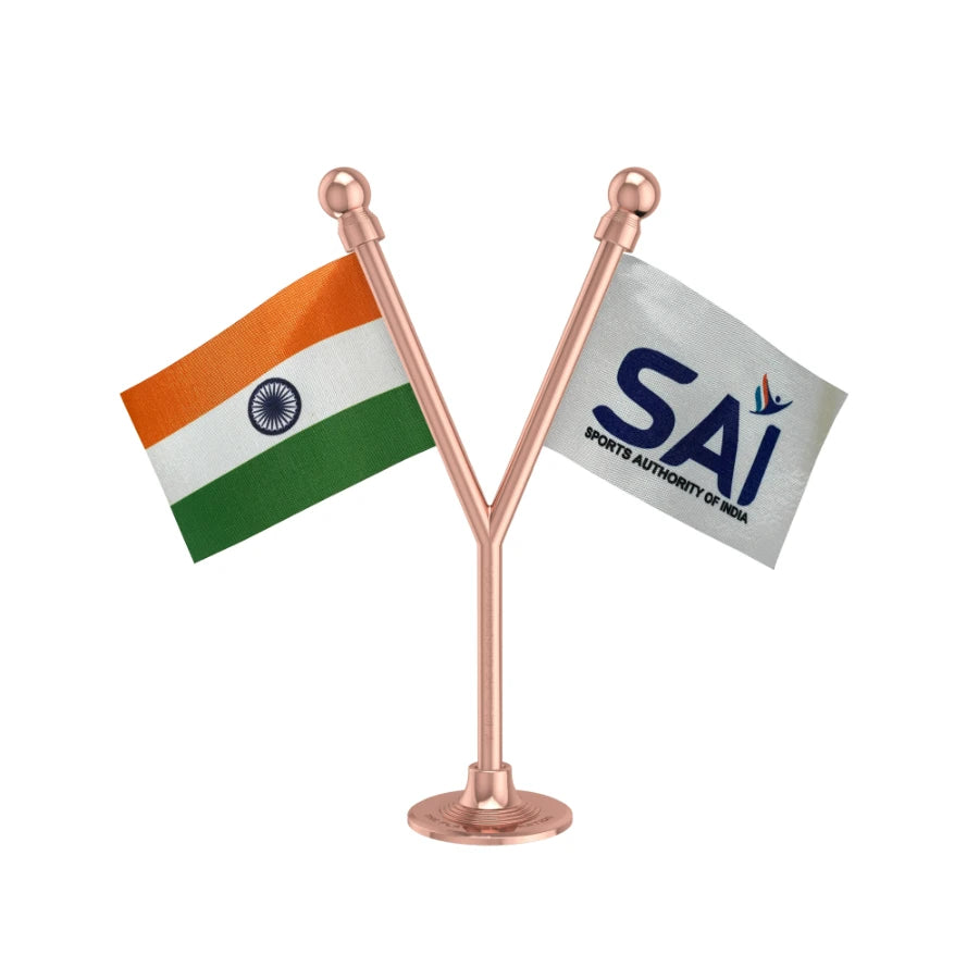 India & SAI Sports Authority Dual Car Dashboard Flag of 2in x 3in With A Plastic Base