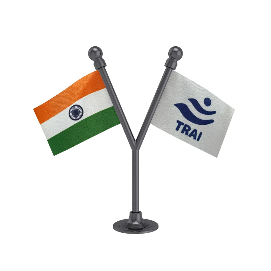 India & TRAI Telecom Regulatory Authority Dual Car Dashboard Flag of 2in x 3in With A Plastic Base