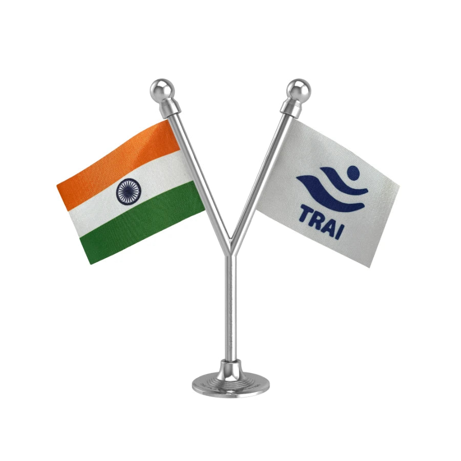 India & TRAI Telecom Regulatory Authority Dual Car Dashboard Flag of 2in x 3in With A Plastic Base