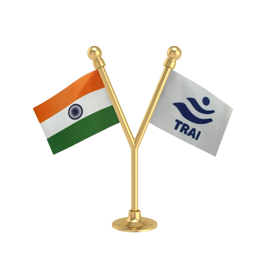 India & TRAI Telecom Regulatory Authority Dual Car Dashboard Flag of 2in x 3in With A Plastic Base