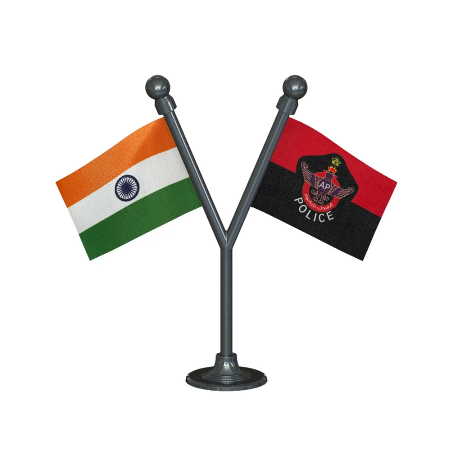 India & Andhra Pradesh Police Car Police Car Dashboard Flag of 2in x 3in With A Plastic Base