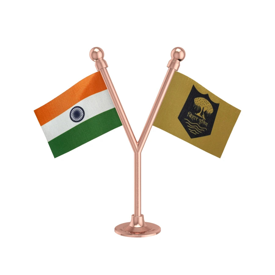 India & Bihar Police Car Dashboard Flag of 2in x 3in With A Plastic Base