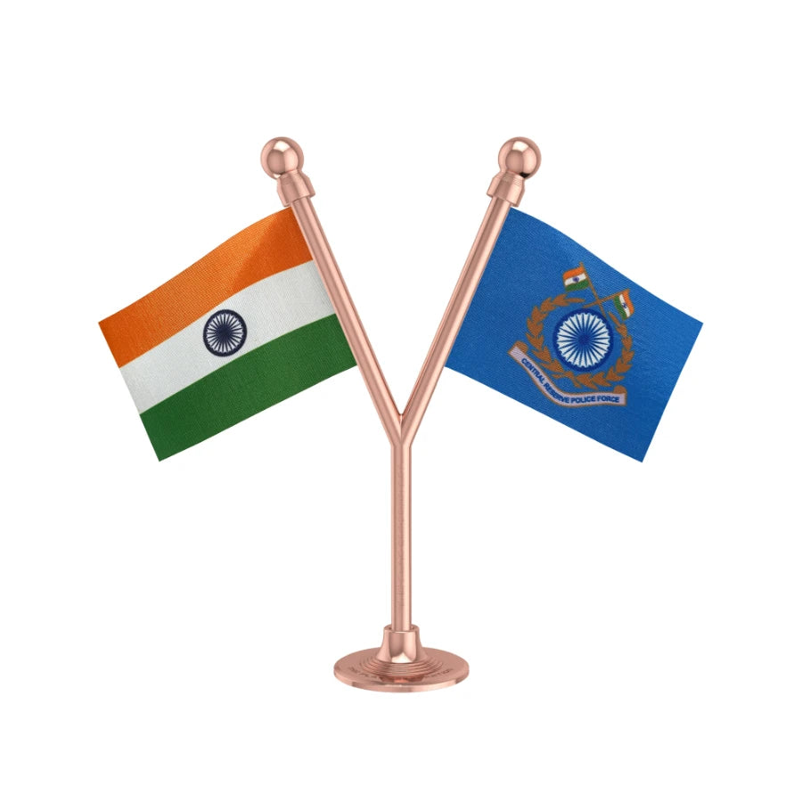 India & Central Reserve Police Force (CRPF) Police Car Dashboard Flag of 2in x 3in With A Plastic Base