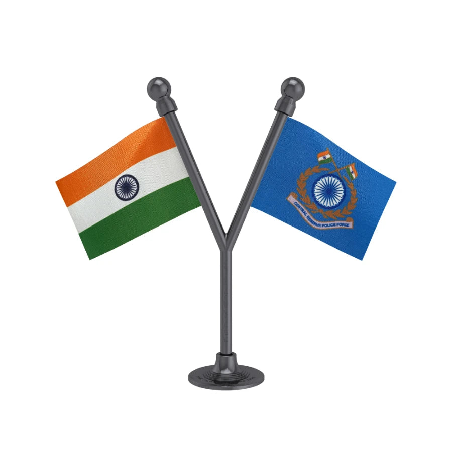 India & Central Reserve Police Force (CRPF) Police Car Dashboard Flag of 2in x 3in With A Plastic Base