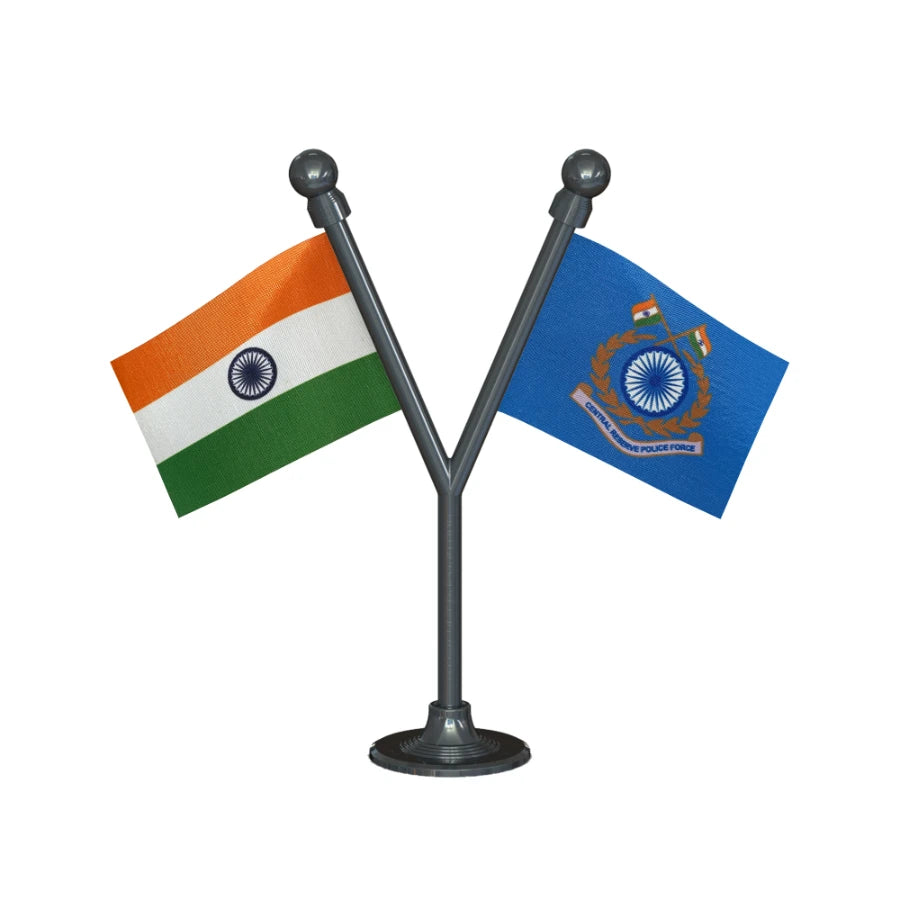 India & Central Reserve Police Force (CRPF) Police Car Dashboard Flag of 2in x 3in With A Plastic Base