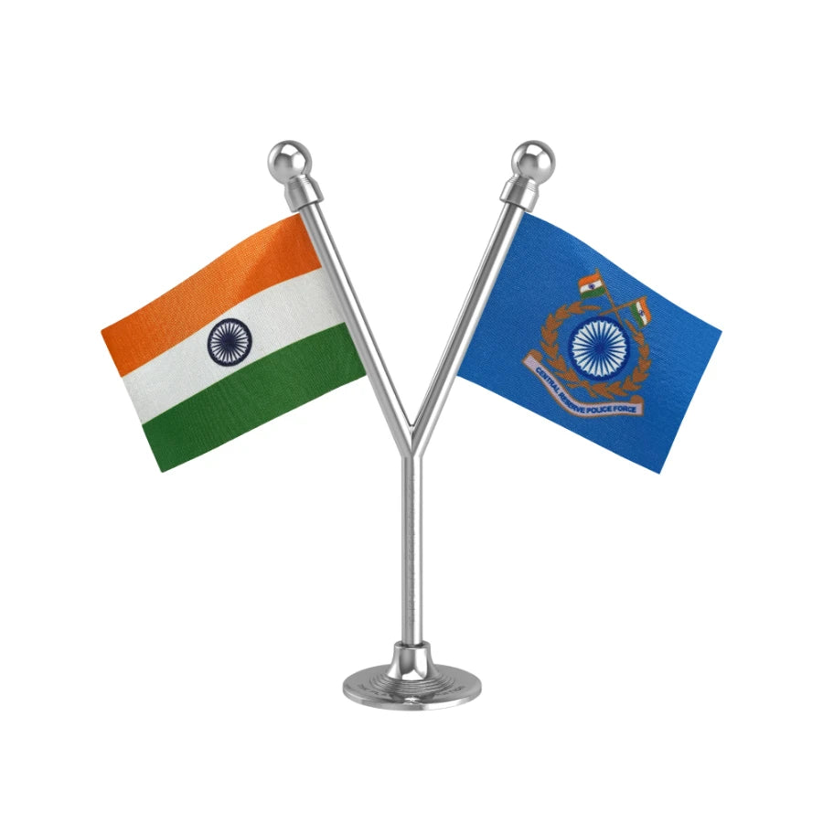 India & Central Reserve Police Force (CRPF) Police Car Dashboard Flag of 2in x 3in With A Plastic Base