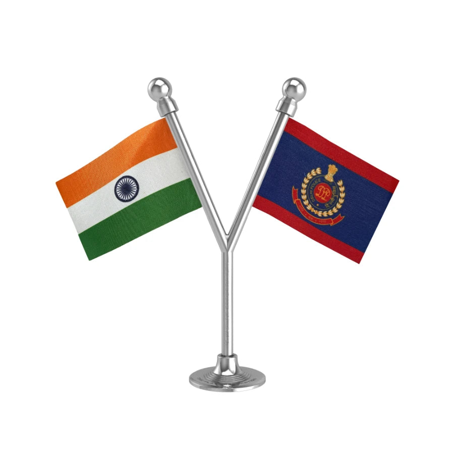 India & Delhi Police Car Dashboard Flag of 2in x 3in With A Plastic Base