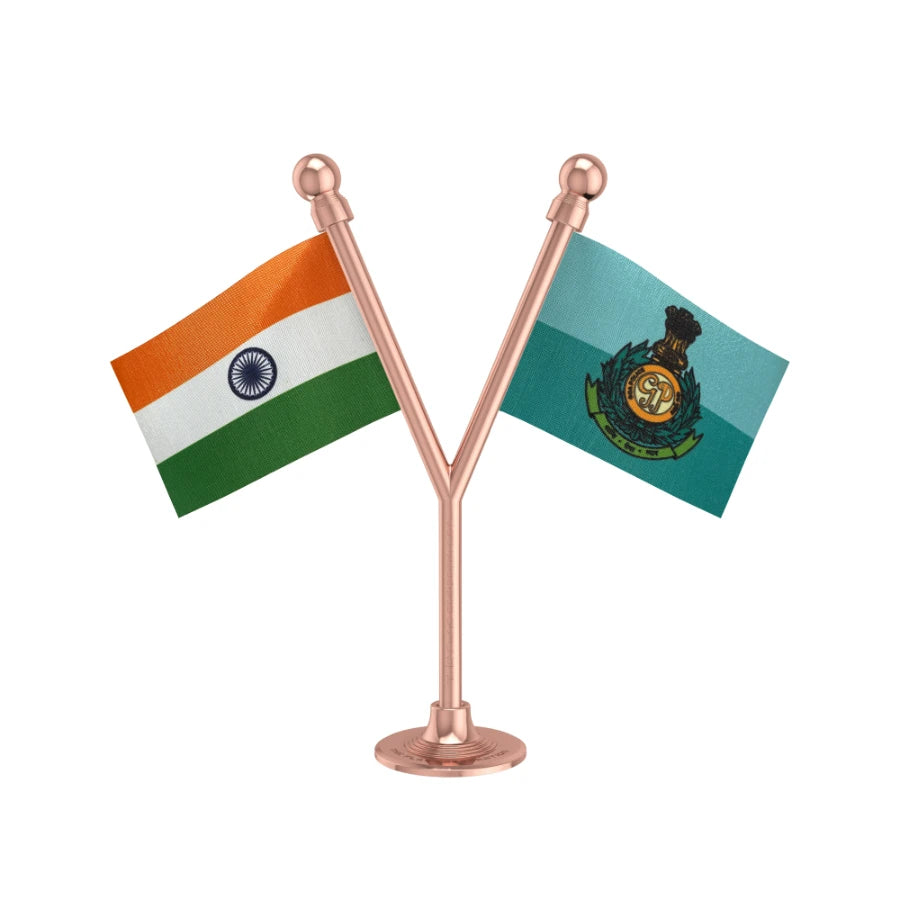 India & Goa Police Car Dashboard Flag of 2in x 3in With A Plastic Base