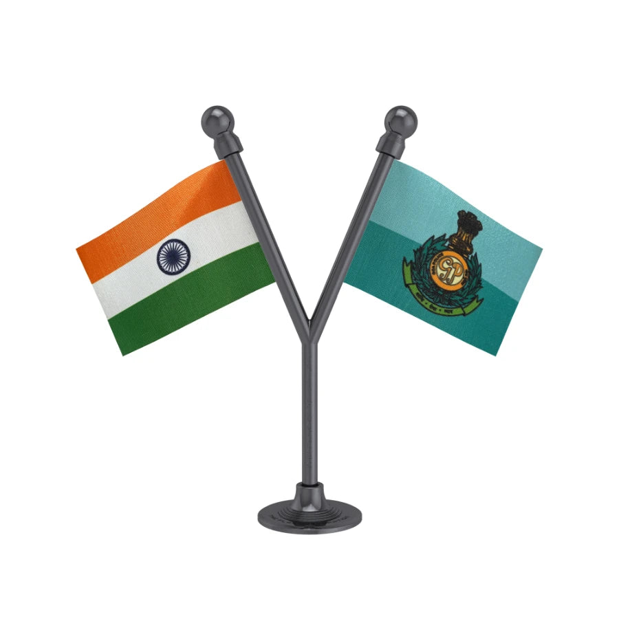 India & Goa Police Car Dashboard Flag of 2in x 3in With A Plastic Base