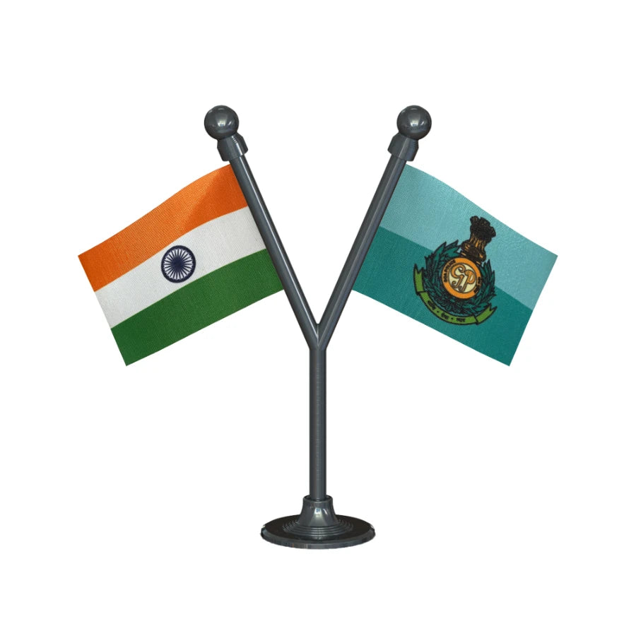 India & Goa Police Car Dashboard Flag of 2in x 3in With A Plastic Base
