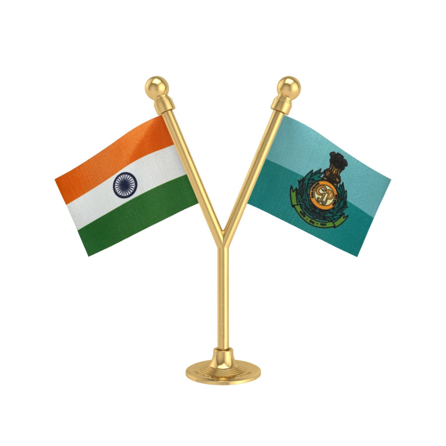 India & Goa Police Car Dashboard Flag of 2in x 3in With A Plastic Base