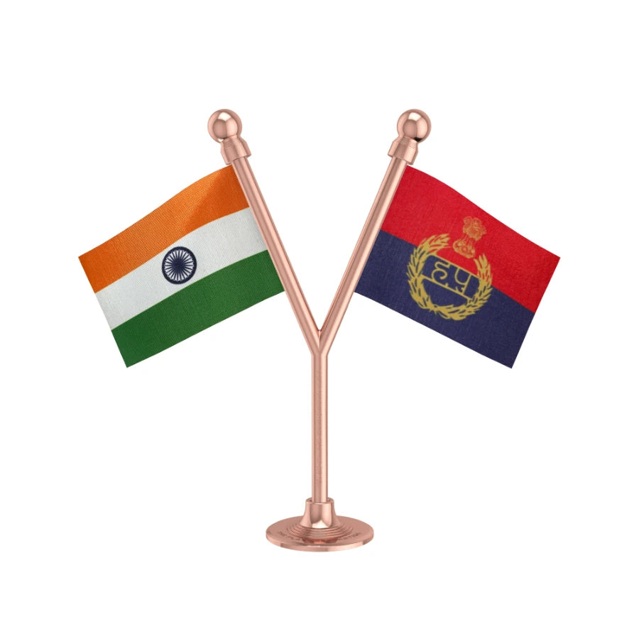 India & Haryana Police Car Dashboard Flag of 2in x 3in With A Plastic Base