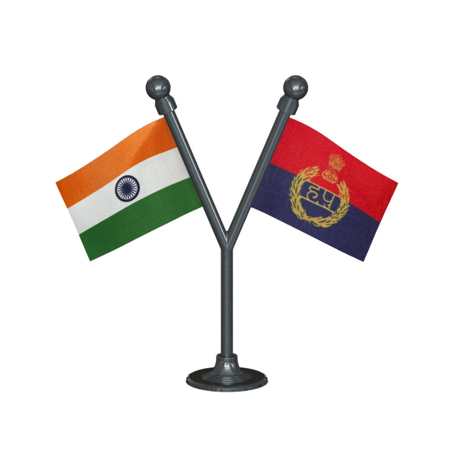 India & Haryana Police Car Dashboard Flag of 2in x 3in With A Plastic Base