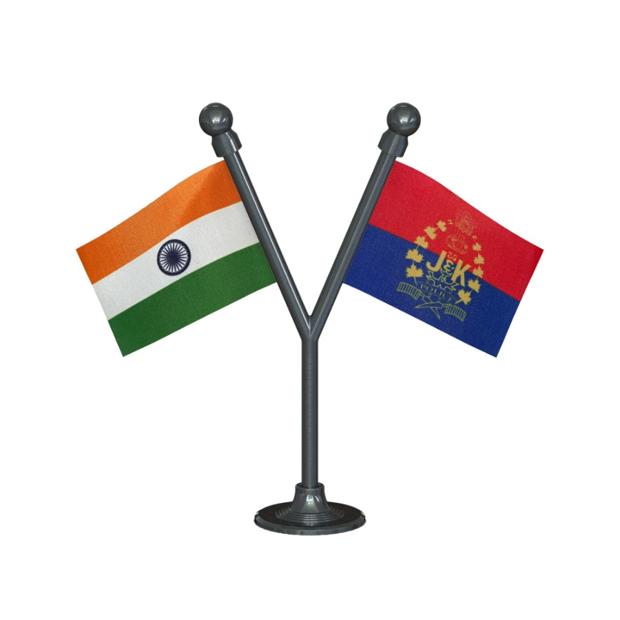 India & Jammu and Kashmir Police Car Dashboard Flag of 2in x 3in With A Plastic Base