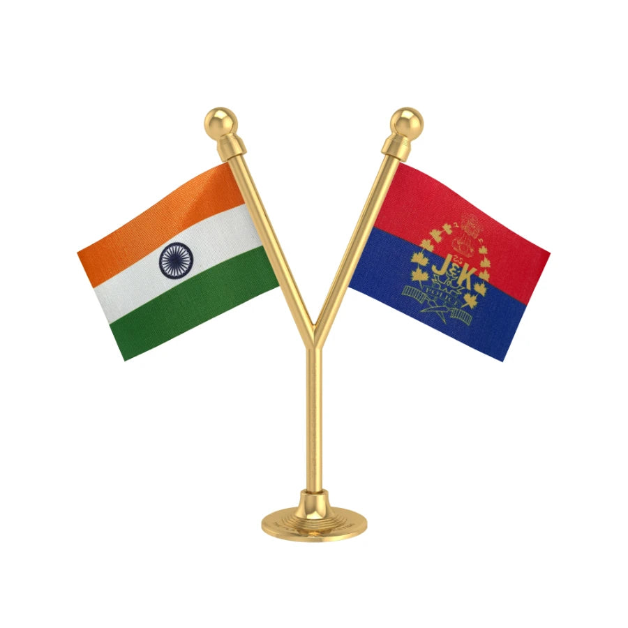 India & Jammu and Kashmir Police Car Dashboard Flag of 2in x 3in With A Plastic Base